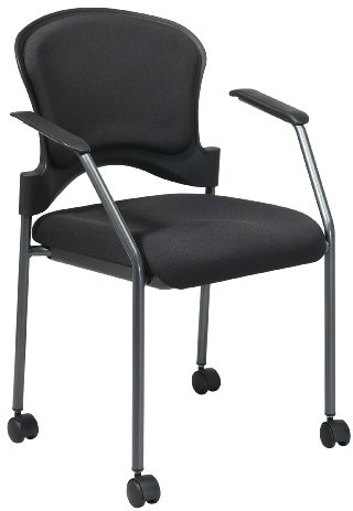 Office Star Padded Coal FreeFlex Mesh Seat Visitors Chair with Armrests, Upholstered Contour Back, Titanium Finish Frame, and Dual Wheel Carpet Casters, Black