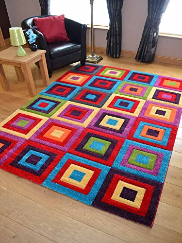 Rugs Supermarket Candy Multicoloured Squares Design Rug. Available in 5 Sizes (240cm x 330cm)