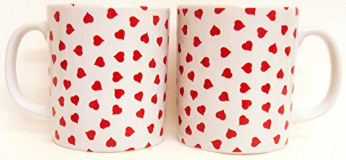 fromeuropewithlove Love Hearts Mugs Set of 2 Porcelain Red Hearts Mugs Hand Decorated in the UK Free UK Delivery