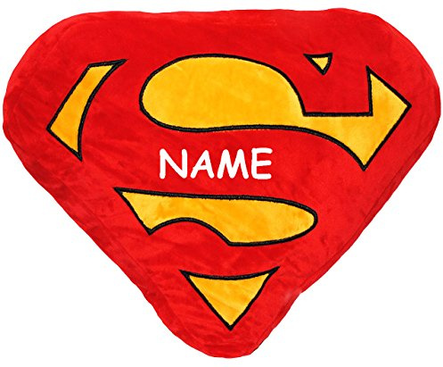 alles-meine.de GmbH großes Plüsch Kissen/Schmusekissen - Logo Superman - incl. Name - 48 cm * 33 cm - Kuschelkissen - groß - sehr weich - Reisekissen/Autokissen - Samtkis..