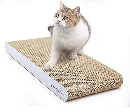 AMZNOVA Cat Scratcher Rescratch Cat Scratching Board, Scratch Pad with Catnip for Indoor, Flat Cardboard Scratcher Scratch Board For Kitten, Narrow, Ivory