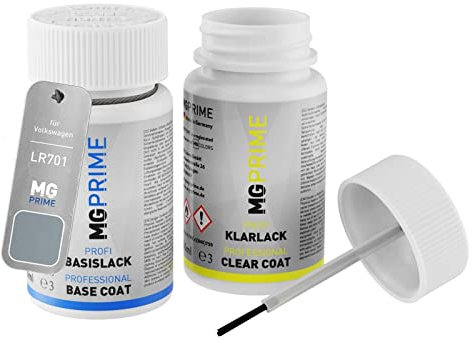 MG PRIME Autolack Lackstift Set für Volkswagen VW LR701 Silbergrau Basislack Klarlack je 50ml