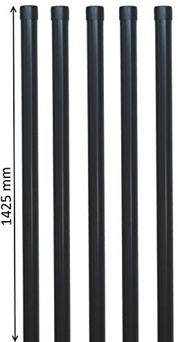 EXCOLO 5x Metall Zaunpfosten Ø34mm, 1425mm lang, pulverbeschichtet Anthrazit RAL7016, Zaunpfosten Set für 1,2m hohe Schweißgitterzäune, mit Kunststoffkappen, Schutzfolie, robust & wetterfest