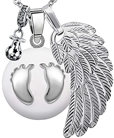 💖 Bola de grossesse clochette Pendentif harmony ball “Appeleur d’anges 👼” Bijou musicale pour Maternité femmes enceintes avec chaîne aile d'ange et Bola