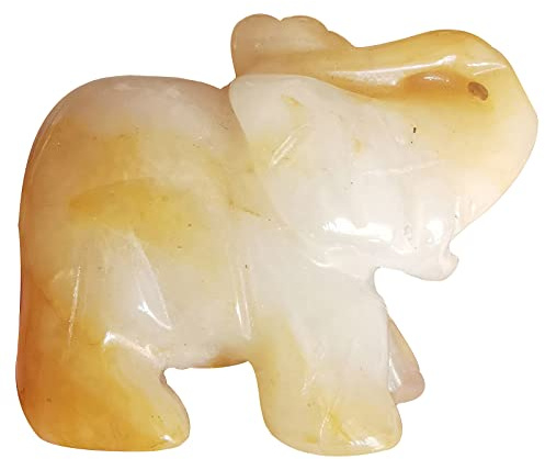 Lovionus89 Gelbe Jade Elefant Figur – Heilstein Schutzstein Naturstein Glücksbringer | 40mm Handgeschnitzt Deko & Geschenk