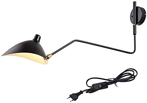 VOMI Industrie Wandlampe, Verstellbare Wandleuchte aus Metall in Schwarz, Schwenkarm Langer Arm Wandbeleuchtung, 1-flammig, 1 x E27-Fassung, max. 60 Watt, Wandspot im Retro/Vintage-Design