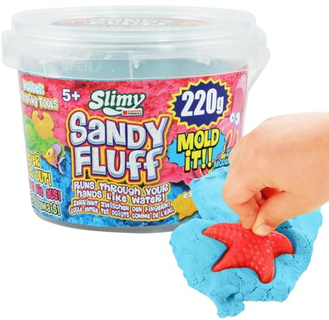 SLIMY Sandy Fluff 220g Blauer Sand - Original Slime Sand für Kinder, magische Spielmasse inklusive Eimer und Zwei Formen, elastische Spielknete (Spielzeug ab 3 Jahre)
