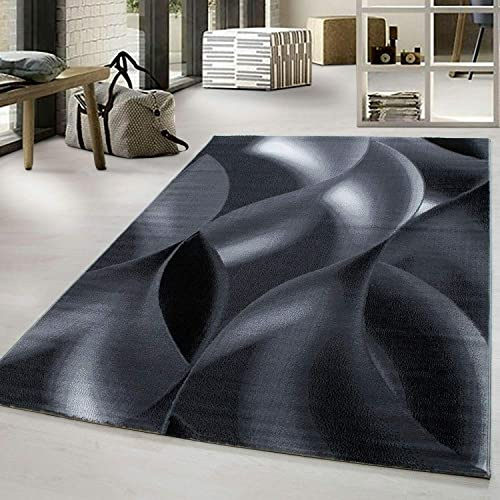 viceroy bedding Rug FUSION Modern Design Black Grey Charcoal Rugs Living Room Extra Large Size Soft Touch Short Pile Style Carpet Area Rugs Non Shedding (160cm x 220cm (5.5ft x 7.2ft))