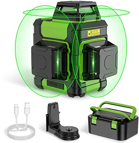 Laser Niveau Vert 3×360° Auto-nivelant – 3 Lignes 360°, Batterie 4000 mAh, 8h, ±3° Calibrage, Mode Impulsion, Base Magnétique – Précision Pro pour Chantier & Bricolage