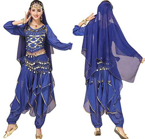OTMYIGO 5-teiliges Set Bollywood-Tanzkostüme Indisches Bauchtanz-Kostüm-Set für Frauen Chiffon Orientale Bauchtanz-Kostüm-Set,A3,XXL