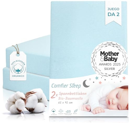 Draps pour Lits Bébé 95x65 – 100% Coton Bio – Lot de 2 Draps Cododo Ultra Doux – Bleu Drap Housse Nacelle Confortable et Respirant | Literie pour bébé primée, super douce et respirante, certifiée 100 % biologique pour le confort du lit de voyage
