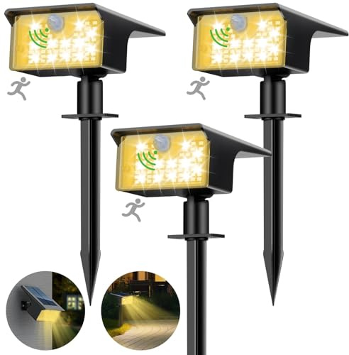 nipify Solarlampen für Außen mit Bewegungsmelder [3 Stück/Warmweiß] 3 Modi Solarstrahler für Außen Garten, IP65 Wasserdicht Solar Gartenleuchten Solarleuchten LED Solar Strahler Aussen Weg Hof Gehweg
