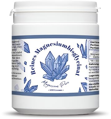 Pure Magnesium Bisglycinat Pulver - Magnesiumbisglycinat 200mg Elementares Magnesium pro gramm - Ohne Magnesiumstearat