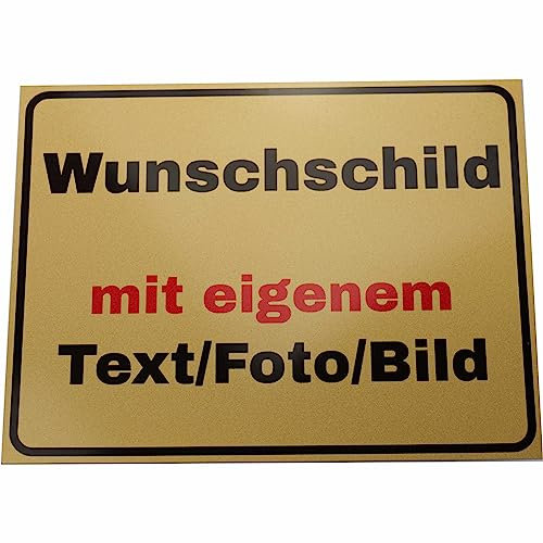 INDIGOS UG - Schilder selbst gestalten - Schild personalisiert - Aluverbundplatte in Gold 5 Größen - personalisiert mit Foto und Text - Logo - für Garage, Hotel, Parkplatz, Schule, Carport, Firma