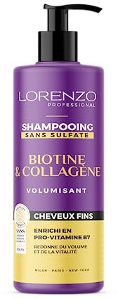 Lorenzo - Shampoing Volume Boost à la Biotine et Collagène pour Cheveux Fins - Renforce, Épaissit - Sans Sulfate, Paraben, Silicone, Colorant - 500ml