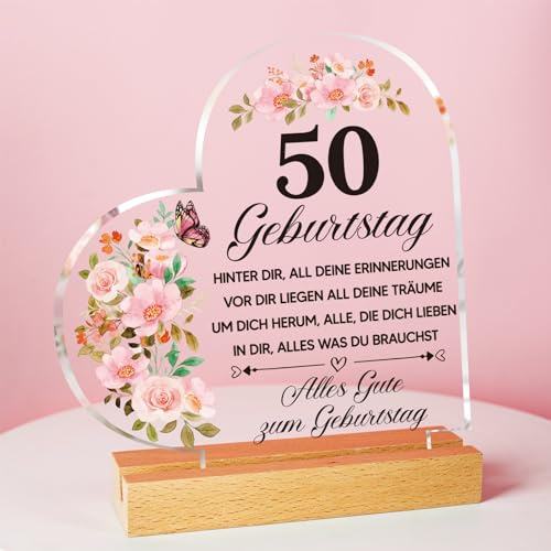 Geschenke zum 50. Geburtstag, Acryl-Plakette Mit Inspirierender Gravur | 50. Geburtstag Frau Mann, 50. Geburtstag für Vater, Mutter, Freunde, Ehemann, Ehefrau, 50. Geburtstag Geschenkideen