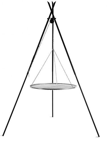 Schwenkgrill Tipi H 210 cm mit Grillrost Ø 70 cm aus Edelstahl Dreibein Tripod Grillständer CookKing