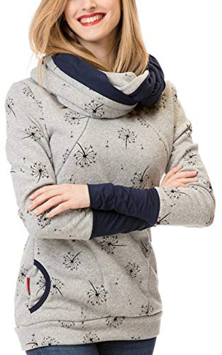 Damen Stillpullover Winter Baumwolle Langarm Einfarbig Rollkragen Zweilagiges Stillen Sweatshirt Hoodie mit Taschen für Schwangerschaft Basic Stillzeit Umstandsmode Stillshirts Mit Scarf