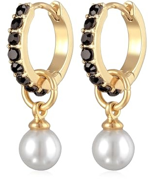 Creolen Ohrringe Damen mit Anhänger aus Glasperlen Ohrhänger aus Messing Goldfarben mit Kristallen für Frauen, Mädchen, Mama, Höhe 22mm, Breite 6mm