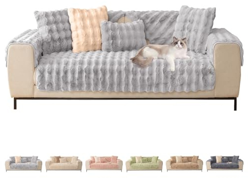 ShowyLive Sofa überzug Sofabezug 3/2/1/4 Sitzer Ecksofa L Form Sofaüberwurf Super Weiche Dicke Flauschige Couch Bezug Sofaschoner rutschfest Hund Katze (Hellgrau, 70 * 180 cm)