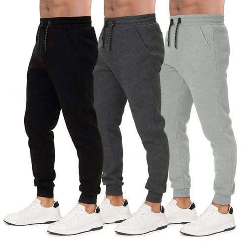 ALL IN SWEATS Men’s Sweatpants 3 Pack Joggers for Men - Athletic Sweatpants for Men with Pockets Workout Pants (Size M, Black/Charcoal/Grey)