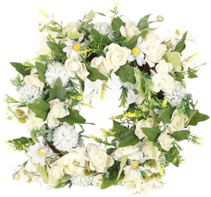 RXMORI Künstlicher Kranz, Künstlicher Weißer Gardenienkranz, Künstlicher Blumenkranz mit Kleinen Blumen, Blumenkranz, Gardenienkranz für Hochzeitsdekoration Im Innenbereich, Feier(#1)