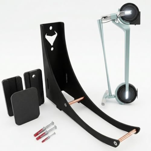 Lezoconcept Soporte de Pared para Patinete Eléctrico – Rack de Acero Negro Mate – Sistema Anticaídas y Soporte para Cargador (10-11 Pulgadas)