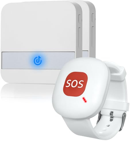 ALEENFOON Téléavertisseur Maison Alerte Alarme sans Fil Patiente Personne ÂGéE Personnelles SystèMe D'Alarme Plug Version Et Bouton D'Appel d'urgence Alarme Pager avec Bracelet Durgence (1 à 2)