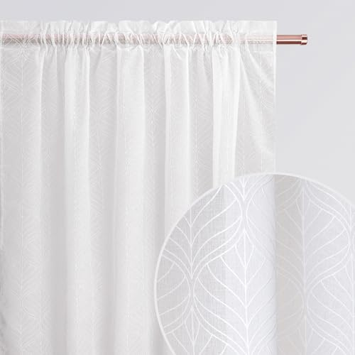 room99 Gardine mit Kräuselband La Rossa 140 x 250 cm Breite x Höhe Wohnzimmer Transparent modern Vorhang Schal Wohnzimmer Schlafzimmer für Schienensystem Gemustert Weiß, 1 Stück