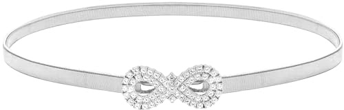 LIMHOO Ceinture Mince en Métal Pour Femmes Ceinture élastique Pour Robe Ceinture en Chaîne Extensible (HY19416 Argenté Grand)