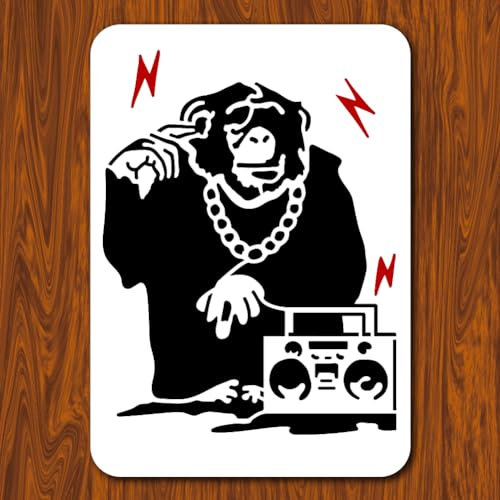 INFUNLY 29.7x21 cm/11.6 x 8.2 Zoll Banksy-Schimpansen-Zeichen- Und Malschablone, Wiederverwendbare Banksy-Straßen-Draffiti-Schablone, Banksy-Stil-Muster-Kunstschablone Zum Malen Auf Wandfliesen, Leinw