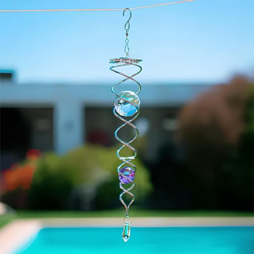 9 Zoll Windspirale, Crystal Twisters Klar, Windspiel Garten, Edelstahl Deko Windspirale, Windspiele für Draußen Hängend, Hängedeko Fenster Outdoor Gartendekoration