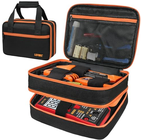 Carrying Case Compatible for Klein Tools ET310 AC Circuit Breaker Finder & RT250 GFCI Outlet Tester & Electrical Test Kit, Circuit Tester Organizer Storage Suitable for, black and orange, Tool case