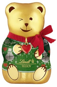 Lindt Orsetto Emoticon Natale, 1 Orsetto di cioccolato al latte, Colore a Sorpresa Verde o Blu, Teddy 100g