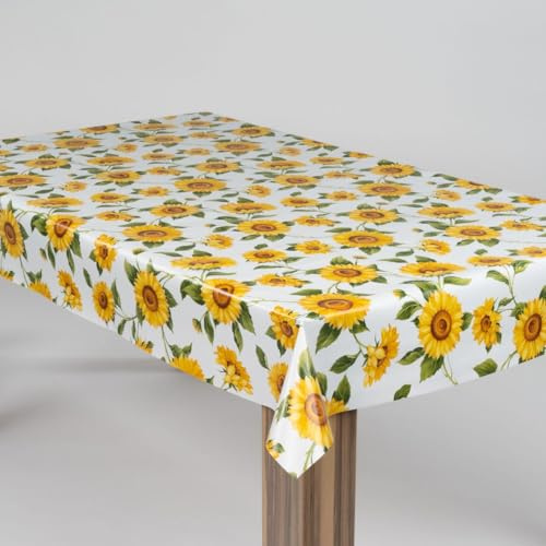 laro Wachstuch-Tischdecke Abwaschbar Garten-Tischdecke Wachstischdecke PVC Plastik-Tischdecken Eckig Meterware Wasserabweisend Abwischbar, Muster:Sonnenblumen Sonnenfreude Gelb Weiß, Größe:140x200