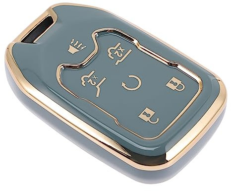 ULTECHNOVO Funkschlüsselgehäuse Shell Autoschlüsselabdeckung TPU-Material Kompatibel Weichmachendes TPU Grau Goldrand