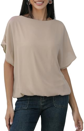 MGizo DtiSpectrum Camicetta in Chiffon da Donna - Elegante Tunica in Garza a Doppio Strato con Maniche Corte a Pipistrello e Fodera Elastica, Camicia in Tulle Trasparente con Scollo Rotondo