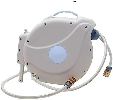 Support pour flexible de jardin Enrouleur de tuyau rétractable de jardin, 20 m x 1/2 pouce, enrouleur de tuyau d'eau avec buse multifonctionnelle, support pivotant à 180° fixé au mur, rembobinage auto