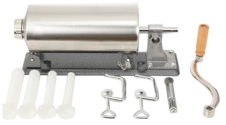 NICCOO Manuell Wurstfüller Edelstahl, Horizontale Wurstmaschine Wurstspritze, inkl. 4x Füllrohre Wurstfüllmaschine für Hausgemachte Küche Restaurants Wurstpresse Zum Füllen von Würsten, 3L Kapazität