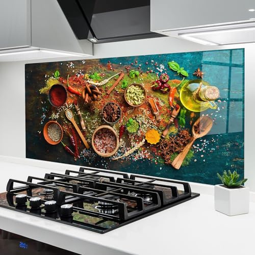 ARTHUB® Küchenrückwand aus Glas 60x150 cm, 4mm ESG | Spritzschutz, Glasplatte, Herdspritzschutz, Wandschutz für Herd, Hartglas, Lebensmittel, Gewürze, Seasonings Mix