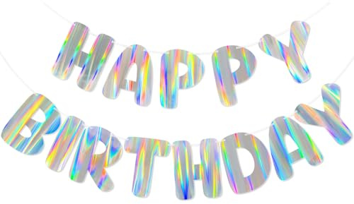 Merrivo Cartel de feliz cumpleaños, letrero de cumpleaños iridiscente, telón de fondo para mujeres y hombres