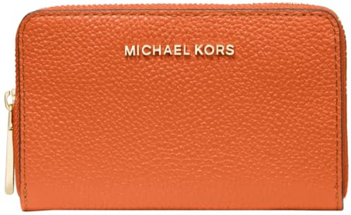 Michael Kors Damen Jet Set Small Zip Around Kartenetui, Goldfarbene Hardware/Mercer Pebble Leather/Orange Punch, One Size
