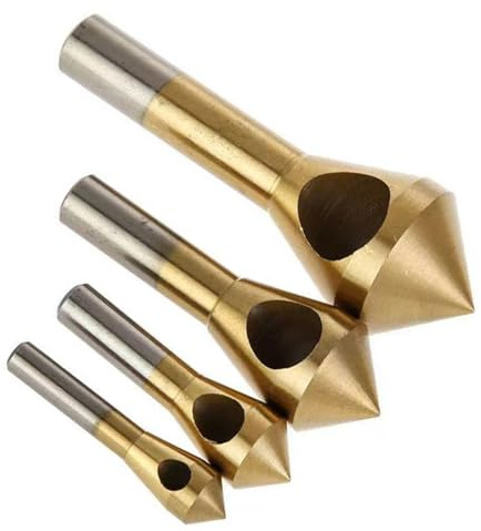 GUDINGHENG 4pcs Titanium Coated Countersink Chamfer Deburring Tool Set, High-Speed Steel 6542 with Titanium Plating, Size: 2-5mm,5-10mm,10-15mm,15-20mm