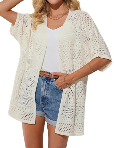 GRACE KARIN Cardigan Elegante in Maglia Fluente Kimono Lungo Giacca Costume da Bagno Estiva Copricostume Bikini Bianco XL