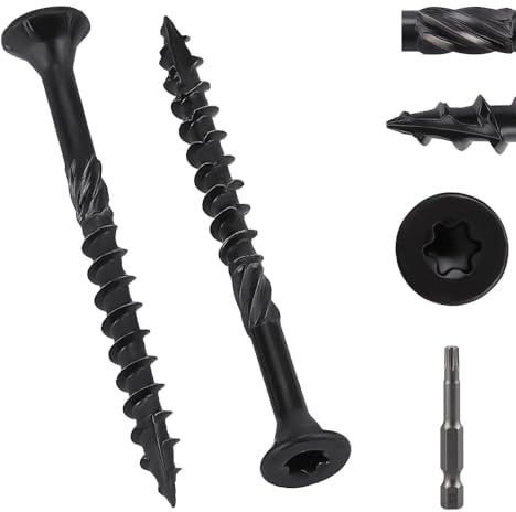 50 Pack #10 x 2-1/2 Black Deck Screws Wood Screws with Star/Torx Drive, Rust Resistant Epoxy Coated, Heavy Duty Structural Wood Screws with Quick Self Tapping Point, Torx Bit Included