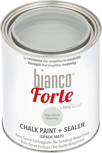 Bianco Forte Möbelfarbe ohne Schleifen matt 1L (Staubgrau) – 2-in-1 Kreidefarbe & Versiegelung, Möbellack für Holz, Schränke & Türen, hochdeckend, wasserbasiert, innen & außen