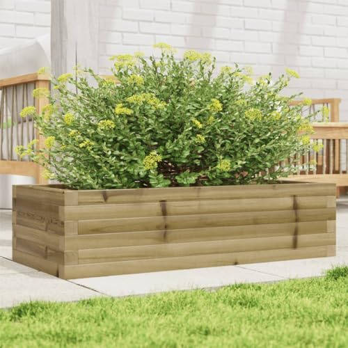 IKAYAA Jardinera Exterior Madera de Pino Impregnada, Jardinera Rectangular, Macetas Exterior, Macetas Rectangular para Cultivo de Plantas en Exterior Patio Terraza Impregnado Natural 90 x 40 x 23 cm