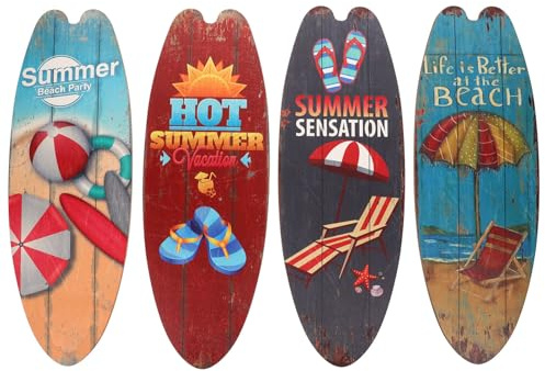 Operitacx Surfbrett Holzschild Set 4 Stück - Marine Themen Wand- Und Tischdeko Für Strand- Und Sommerambiente Zuhause
