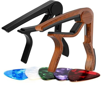 Guitar Capo 7 Pack Include 2Pcs Capo and 5Pcs Guitar Picks for Acoustic Electric Bass Guitar and Other 6-string Instruments