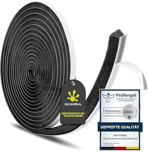 GeckoSeal Burlete Ventana Corredera 12m, 9mm(A) x 9mm(G) | Negro Burlete Puerta Corredera Autoadhesiva, Protegida contra el Polvo, Bloqueo de Viento para Puertas